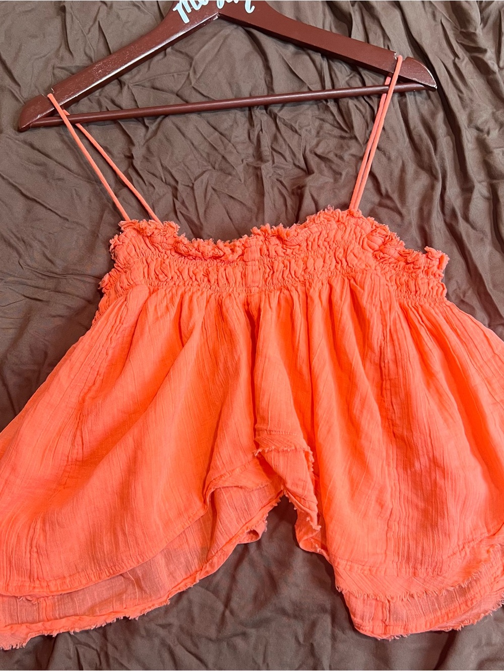 Free People Free-ish Salmon Layla Top 100% Cotton Small Crochet Babe - Picture 10 of 16